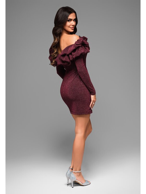 Ombre Ombre Sukienka koktajlowa LA-OM-DLR048 Bordowy Regular Fit