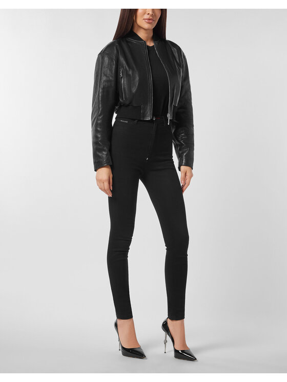 PHILIPP PLEIN PHILIPP PLEIN Kurtka skórzana 27269 Czarny Slim Fit