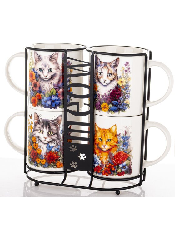 MIAhome MIAhome Zestaw 4 kubków na stojaku MEOW Kolorowy