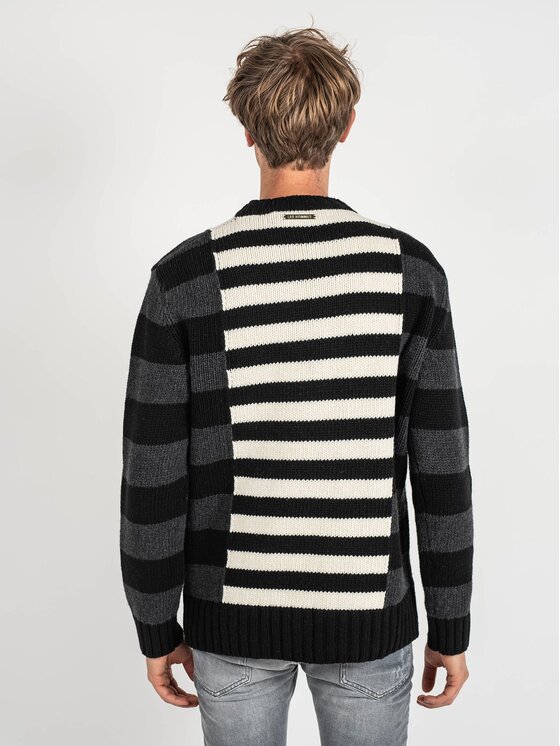 Les Hommes Les Hommes Svetr LLK113-654U | Wool Stripes Round Neck Jumper Černá Regular Fit