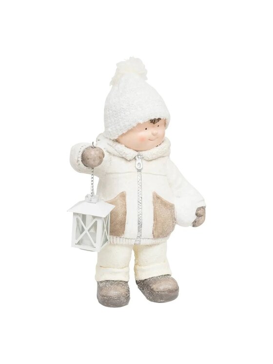 MIAhome MIAhome Figurka świąteczna Chłopiec w czapce z latarnią 40 cm Biały