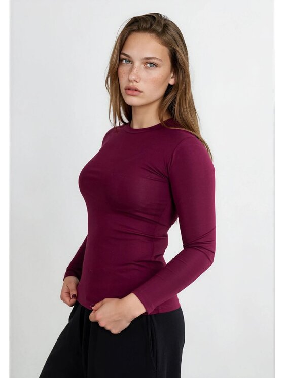 DKaren Sport DKaren Sport Bluzka DK32 Długi Bordowy Classic Fit