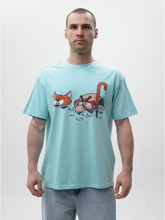 Smerfy Smerfy T-Shirt Szeroka Luźna Gargamel 129180 Niebieski Oversize