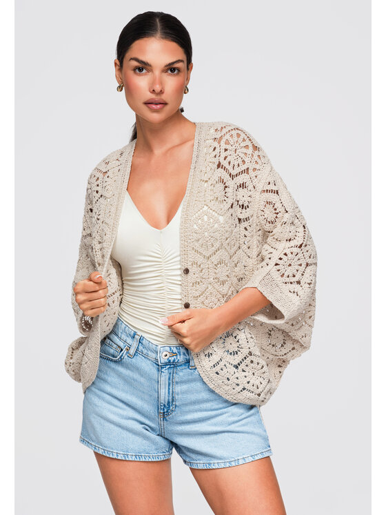Ombre Ombre Kardigan OW-SW-E0005 Beżowy Loose Fit