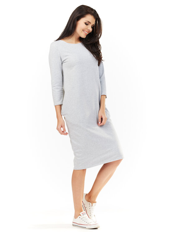 Awama Awama Úpletové šaty L059 Sivá Basic Fit