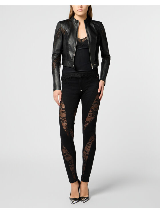 PHILIPP PLEIN PHILIPP PLEIN Kurtka skórzana 29807 Czarny Fitted Fit