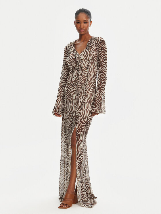 Haveone Haveone Rochie de seară AVS-N043 Maro Slim Fit