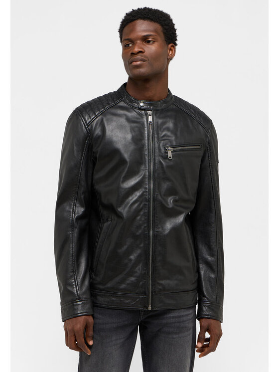 Mustang Mustang Kurtka skórzana BIKER JACKET Czarny Regular Fit