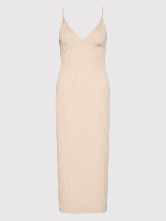Simple Simple Letné šaty SUD023 Béžová Slim Fit