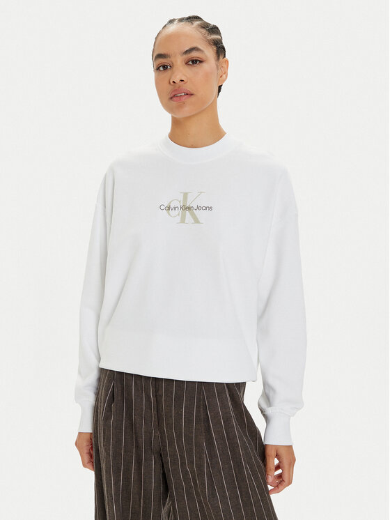 Calvin Klein Jeans Calvin Klein Jeans Pulóver Monologo J20J224177 Fehér Regular Fit