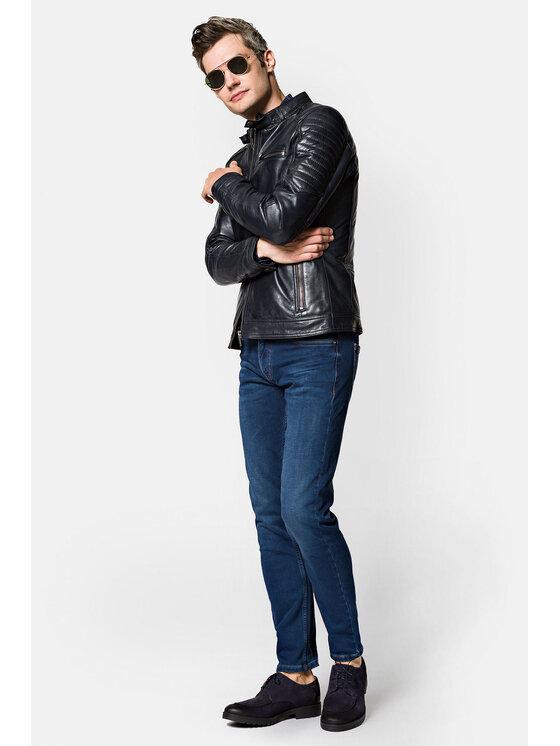 Lancerto Lancerto Kurtka skórzana Arion KU068222000006 Granatowy Regular Fit