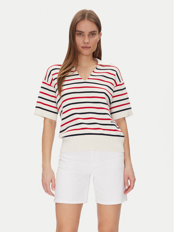 Női Sweater Tommy Hilfiger, Méret: XXL, Színes, Mini Stp Co Open Polo Ss Swt WW0WW45400
