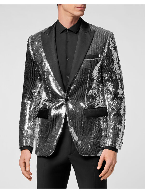 PHILIPP PLEIN PHILIPP PLEIN Marynarka 3611 Srebrny Fitted Fit