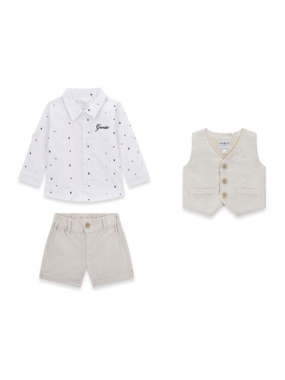 Guess Guess Set cămașă, vestă și pantaloni din material textil I6RG12 WF6P0 Bej Regular Fit