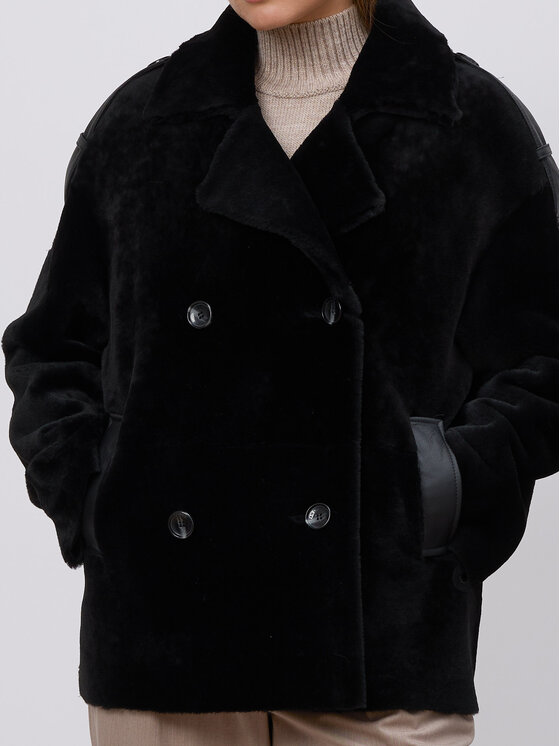 FAN LEATHER FAN LEATHER Kożuch naturalny Krótki Czarny Loose Fit