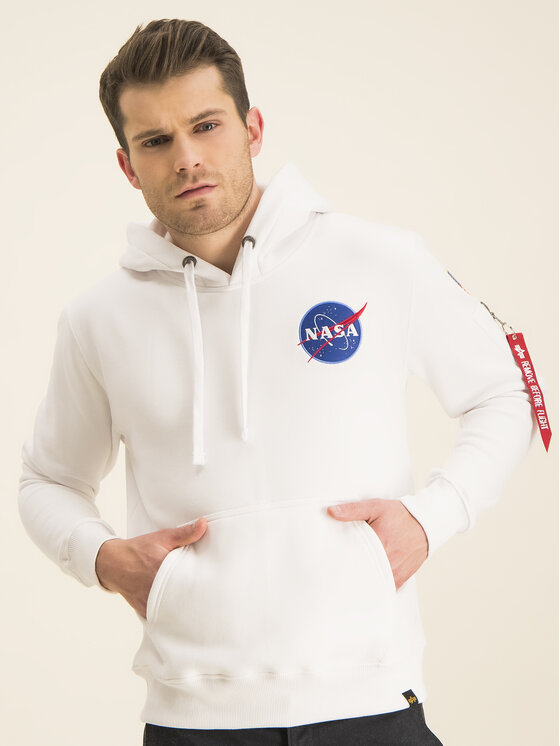 Alpha Industries Džemperis ar kapuci Nasa 178317 Balts Regular Fit