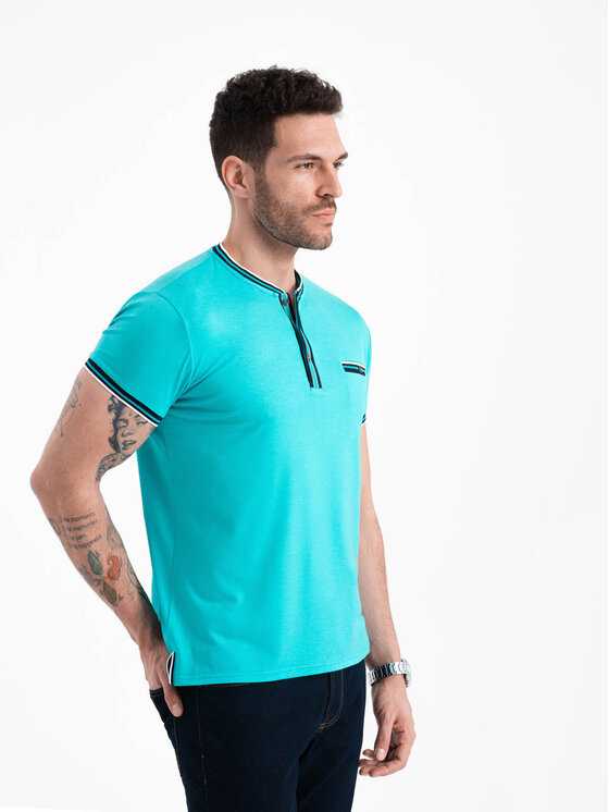Ombre Ombre T-Shirt OM-TSCT-0175 Tyrkysová Casual Fit