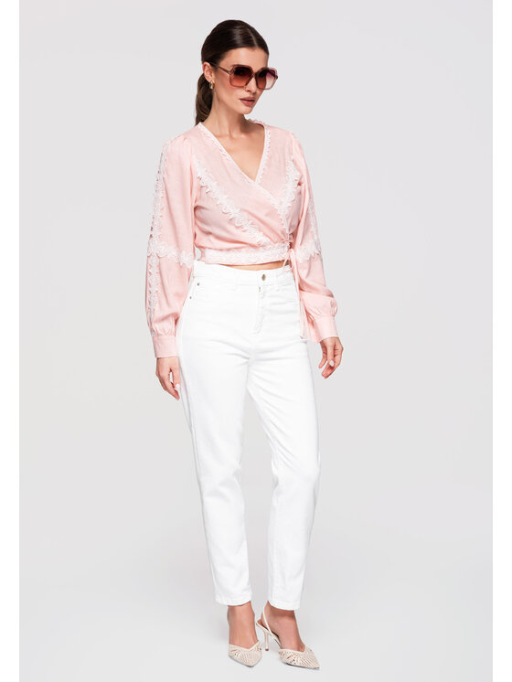 Ombre Ombre Bluzka OW-TS-E0033 Różowy Slim Fit