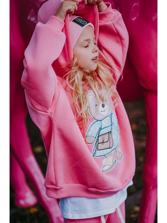 Bejbi Story Bejbi Story Bluza Bluza oversize Emily Teddy z kapturem Różowy Oversize
