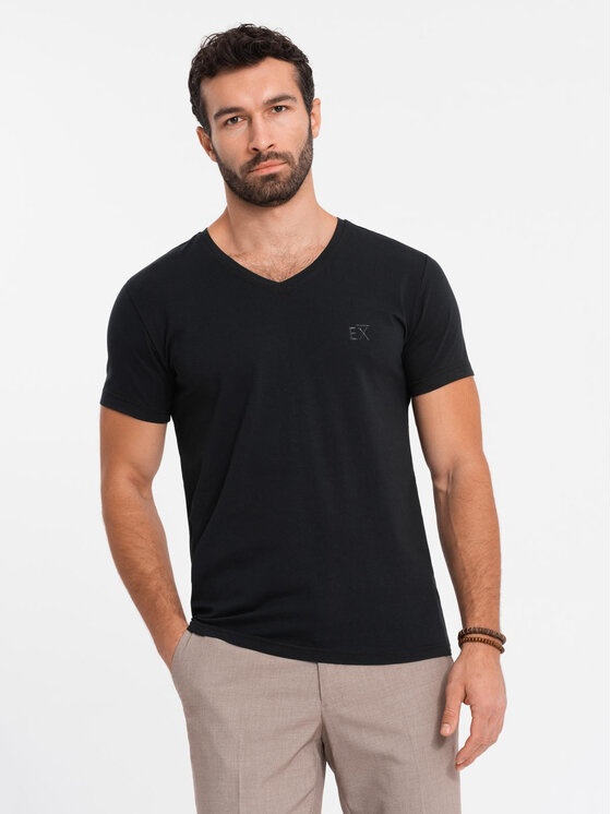 Ombre Ombre T-Shirt OM-TSBC-0221 Czarny Slim Fit