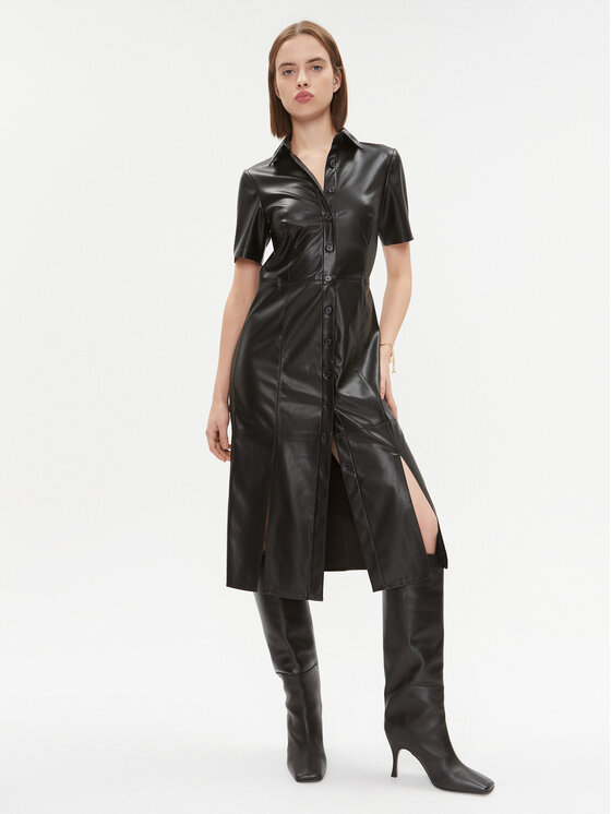 DKNY DKNY Šaty z imitace kůže DD3D4101 Černá Regular Fit