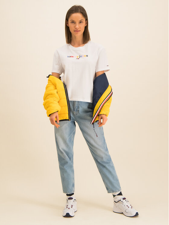 Tommy Jeans T Shirt Tjw Multicolor Logo DW0DW07529 WeiB Cropped Fit Modivo