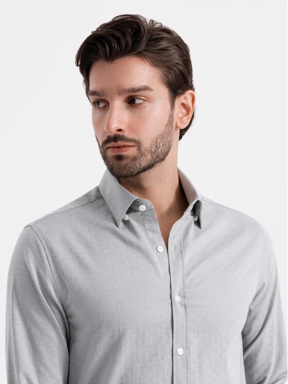 Ombre Ombre Košile OM-SHCS-0175 Šedá Slim Fit