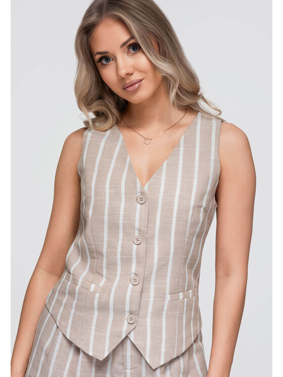 Ombre Ombre Kamizelka OW-VE-E0008 Beżowy Slim Fit