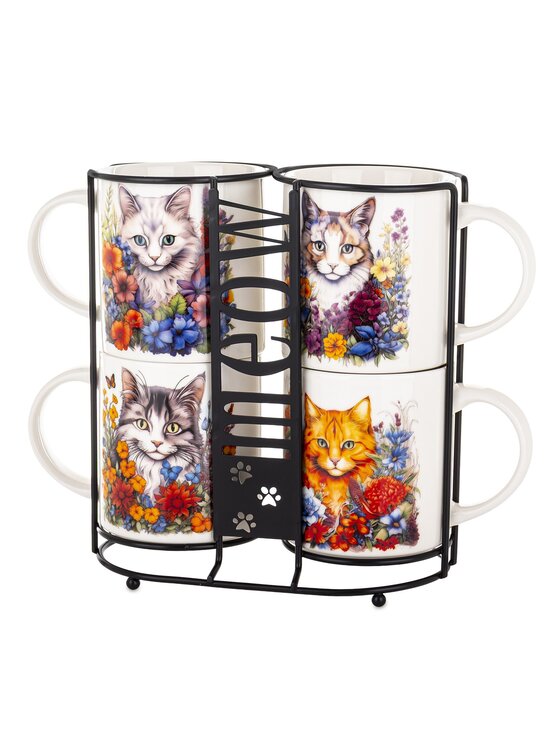 MIAhome MIAhome Zestaw 4 kubków na stojaku MEOW Kolorowy