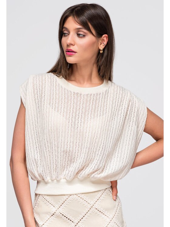 Ombre Ombre Bluzka OW-TS-E0045 Beżowy Loose Fit