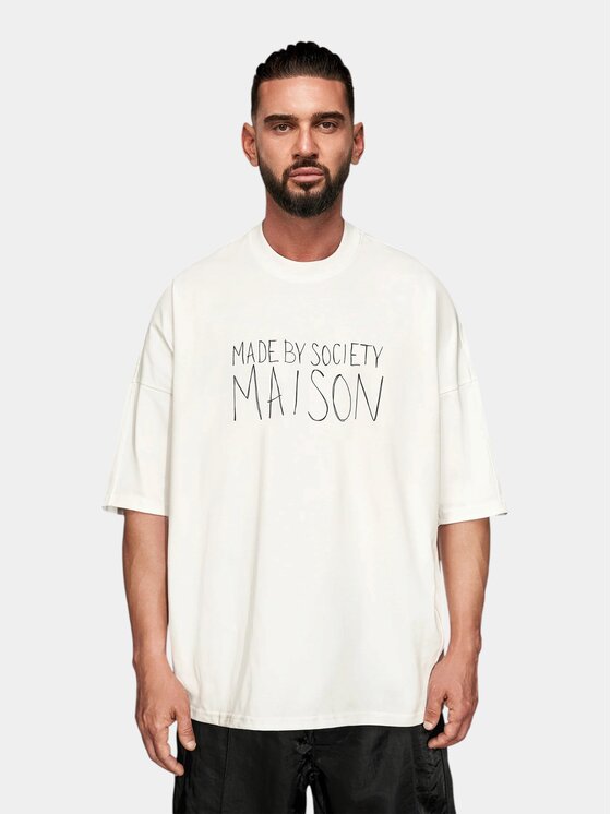 MADE BY SOCIETY MADE BY SOCIETY T-Shirt Maison Blanc - T17985 Biały Basic Fit