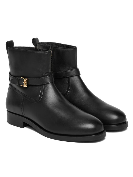 Tommy Hilfiger Tommy Hilfiger Īsie zābaki Th Buckle Riding Leather Bootie FW0FW08781 Melns