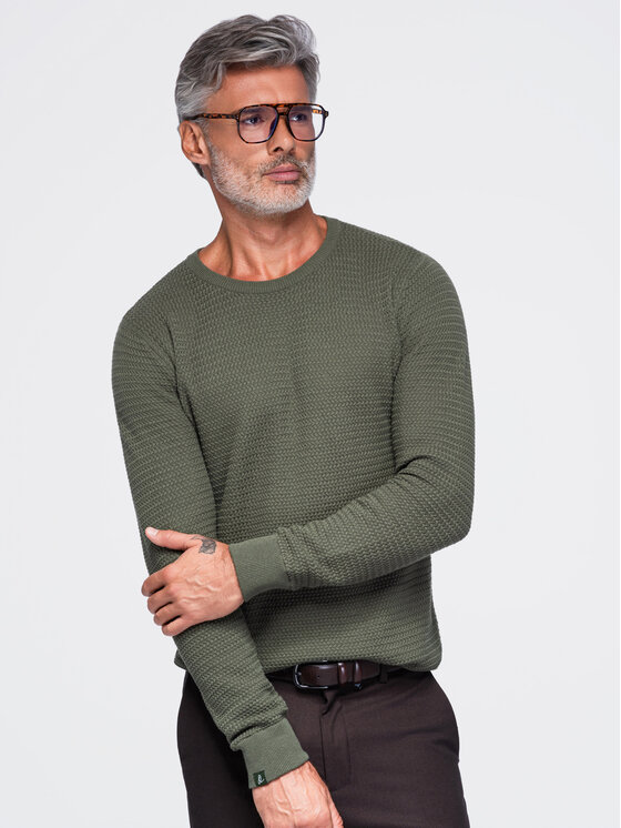 Ombre Ombre Sweter OM-SWSW-0119 Zielony Regular Fit