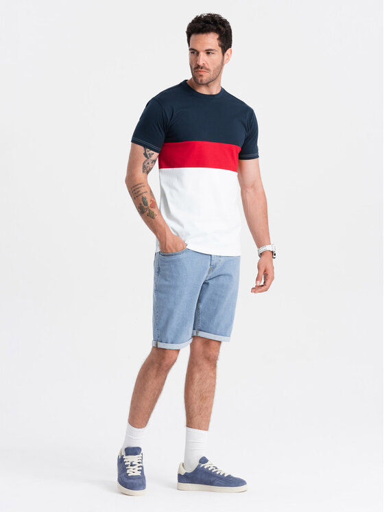 Ombre Ombre T-Shirt OM-TSPT-0152 Tmavomodrá Regular Fit