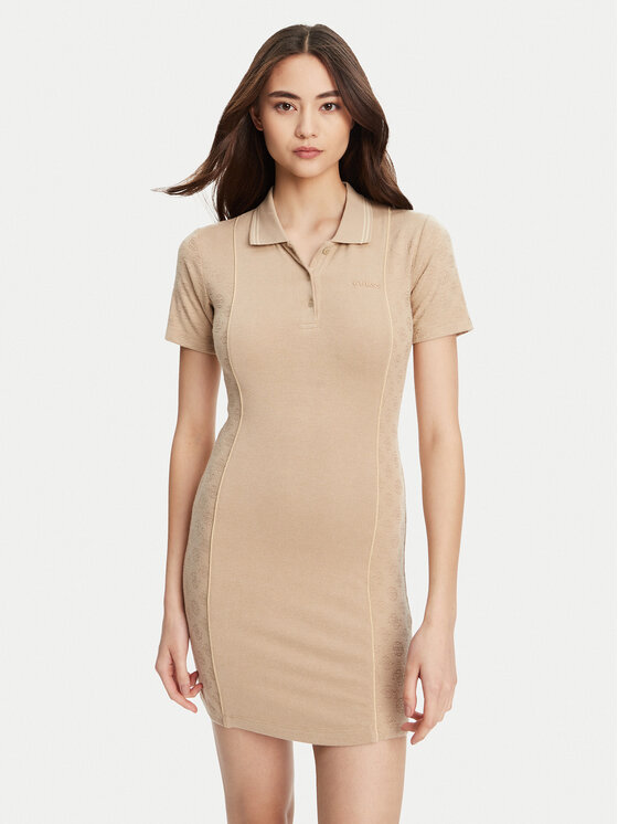 Guess Sukienka dzianinowa V5YK00 KCX12 Beżowy Regular Fit