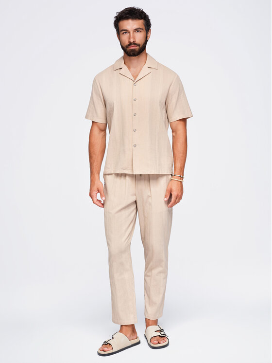 Ombre Ombre Koszula OM-SHSS-0221 Brązowy Boxy Fit
