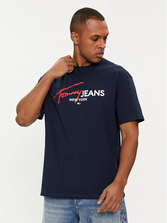 Tommy Jeans T shirt Spray Pop Color DM0DM18572 Blu scuro Regular Fit Modivo
