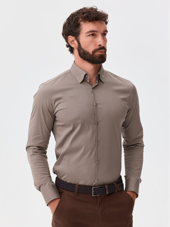 Evenemen Evenemen Koszula Punto G. Riva Caffee Beżowy Slim Fit