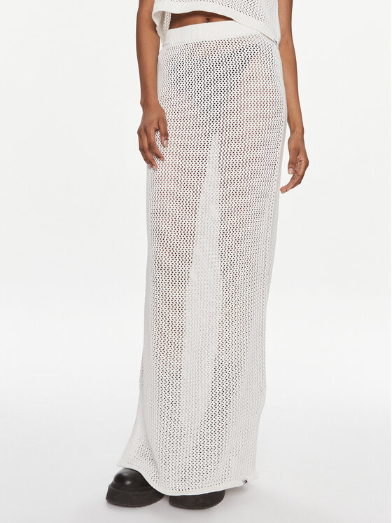 Tommy Jeans Gonna maxi Open Stitch DW0DW17878 Écru Regular Fit, taglia : XXS