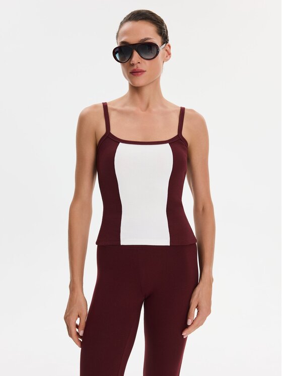 Nudyess Nudyess Top Alex z prążka Bordowy Slim Fit
