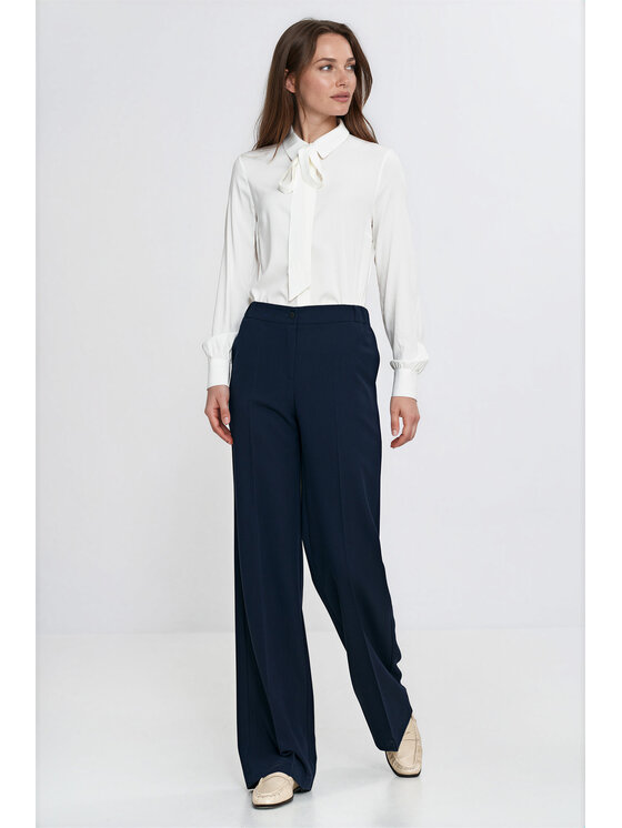 NIFE NIFE Kalhoty z materiálu SD156 Tmavomodrá Wide Leg