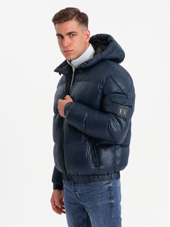 Ombre Ombre Kurtka puchowa OM-JAHP-0207 Granatowy Regular Fit