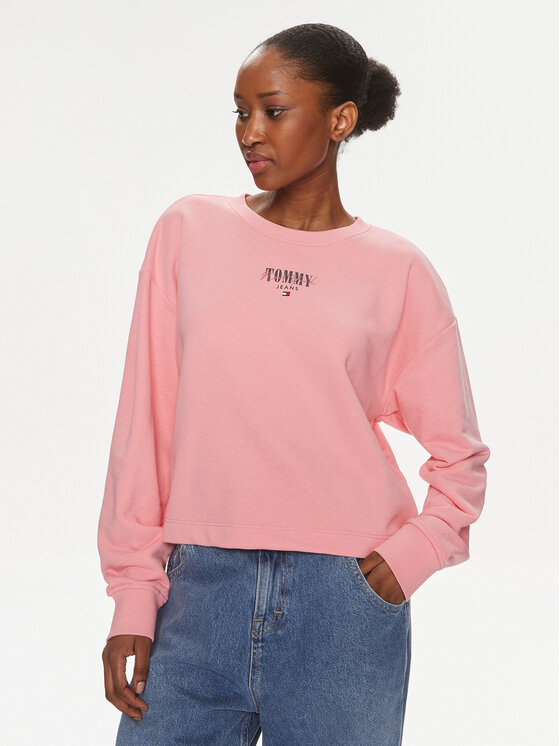 Tommy Jeans Felpa Essential Logo DW0DW17796 Rosa Relaxed Fit, taglia : XL