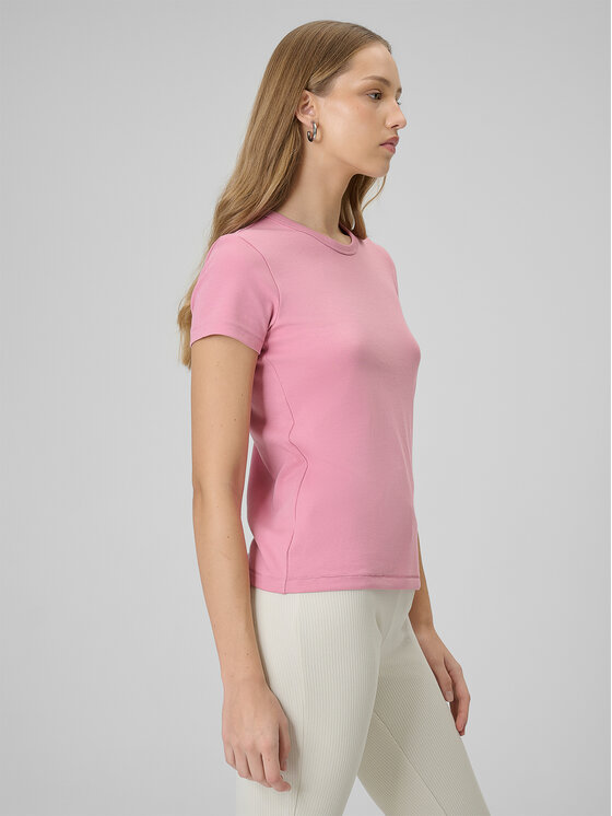 4F 4F T-Shirt BASIC+ Różowy jasny Slim Fit