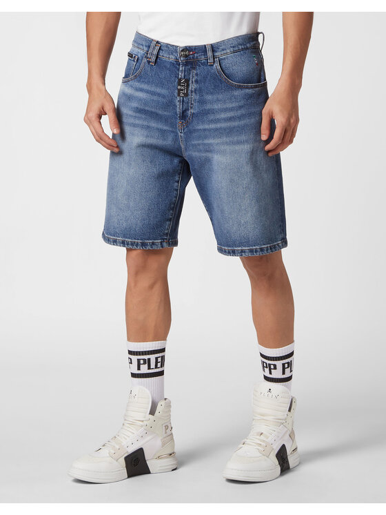 PHILIPP PLEIN PHILIPP PLEIN Szorty jeansowe 9243 Niebieski jasny Loose Fit