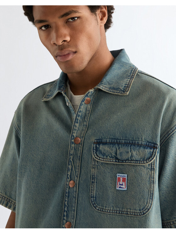 Wrangler Wrangler Koszula SS OVERSHIRT Niebieski Relaxed Fit