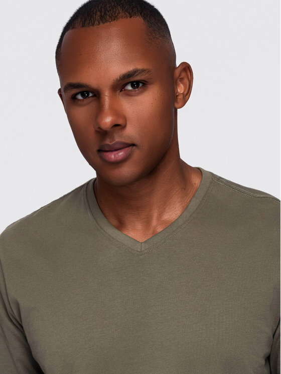 Ombre Ombre S dlouhým rukávem OM-LSBL-0143 Khaki Regular Fit