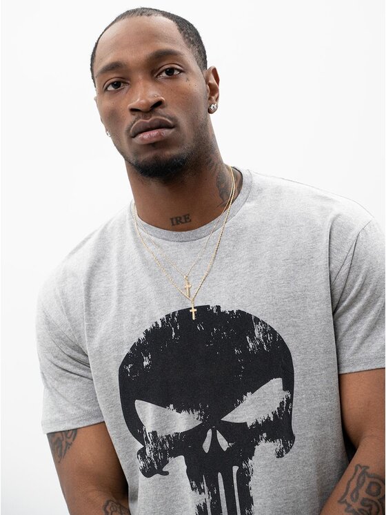 Marvel Marvel T-Shirt Koszulka Z Krótkim Rękawem Męska Szara Marvel Comics Punisher Crushed Logo XXL Szary Regular Fit