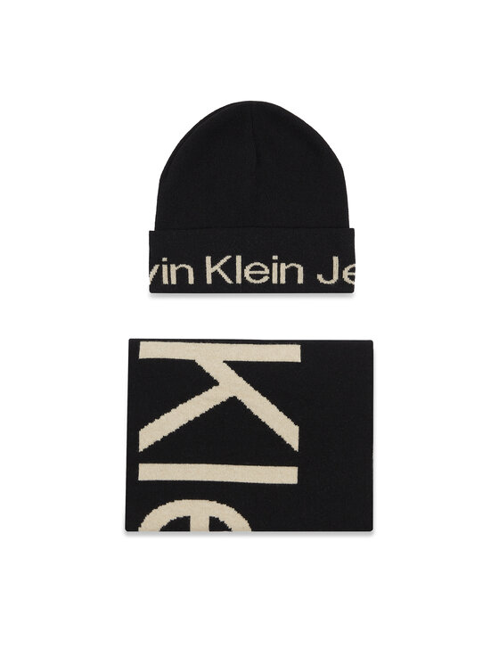 Set Fular și Căciulă Calvin Klein Jeans Gifting Mono Beanie/Scarf K60K611421 Negru