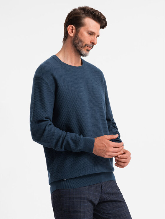 Ombre Ombre Sweter OM-SWSW-0110 Granatowy Relaxed Fit